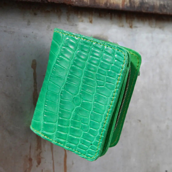 Guidi PG2 Crocodile Leather Zipper Wallet/Card Holder Series, Made in Italy (GD-C8 PG2-LV, Green)